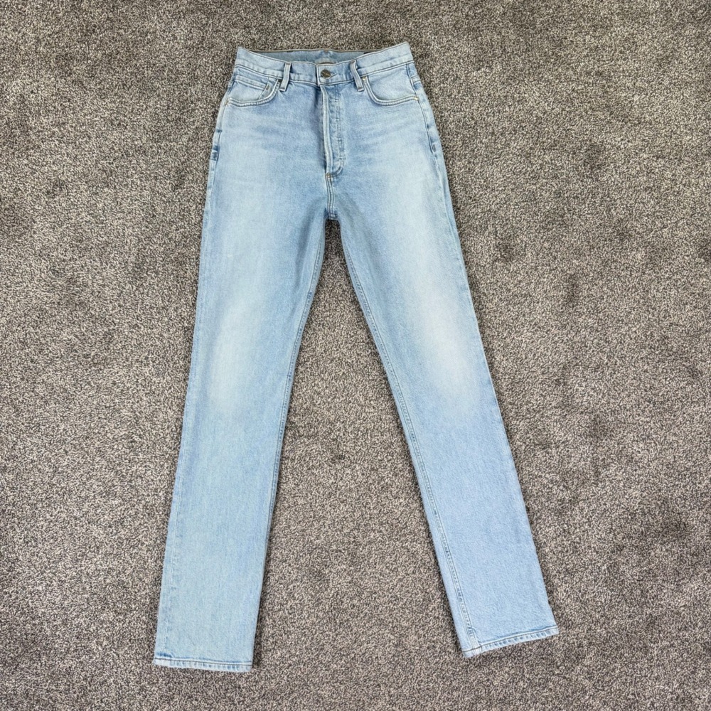 GOLDSIGN High Rise Straight Leg Jeans Light Wash Button Fly Women 26 USA Made